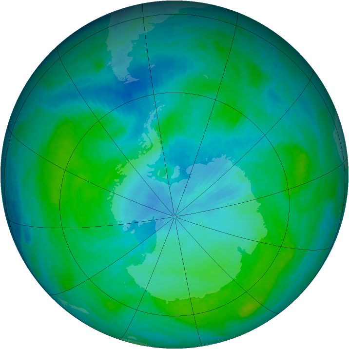 Antarctic ozone map for 11 February 1990
